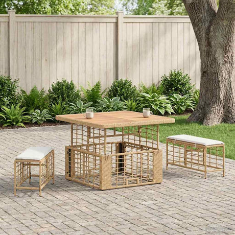 Vidaxl tuin eettafelset 3 st natuur en wit poly riet en acaciahout