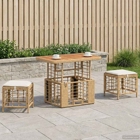 Vidaxl tuin eettafelset 3 st natuur en wit poly riet en acaciahout