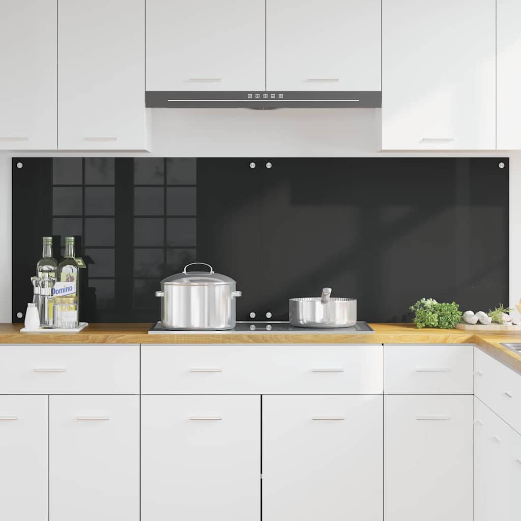Vidaxl keukenachterwand 2 st zwart 90 x 60 cm gehard glas