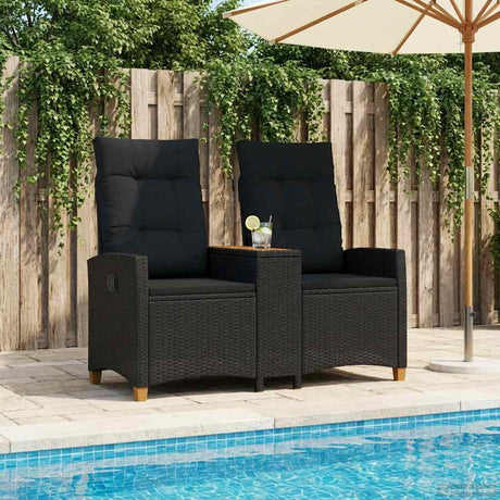 Vidaxl ligbank met tafel 2 -seater 126 x 65 x 112 cm poly rattan zwart