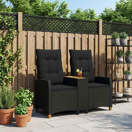 Vidaxl ligbank met tafel 2 -seater 126 x 65 x 112 cm poly rattan zwart
