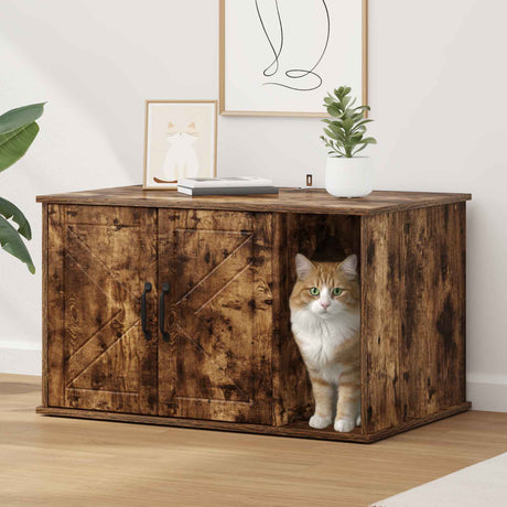 Vidaxl kattenhuis gerookt eiken 85 x 55 x 50,5 cm bewerkt hout