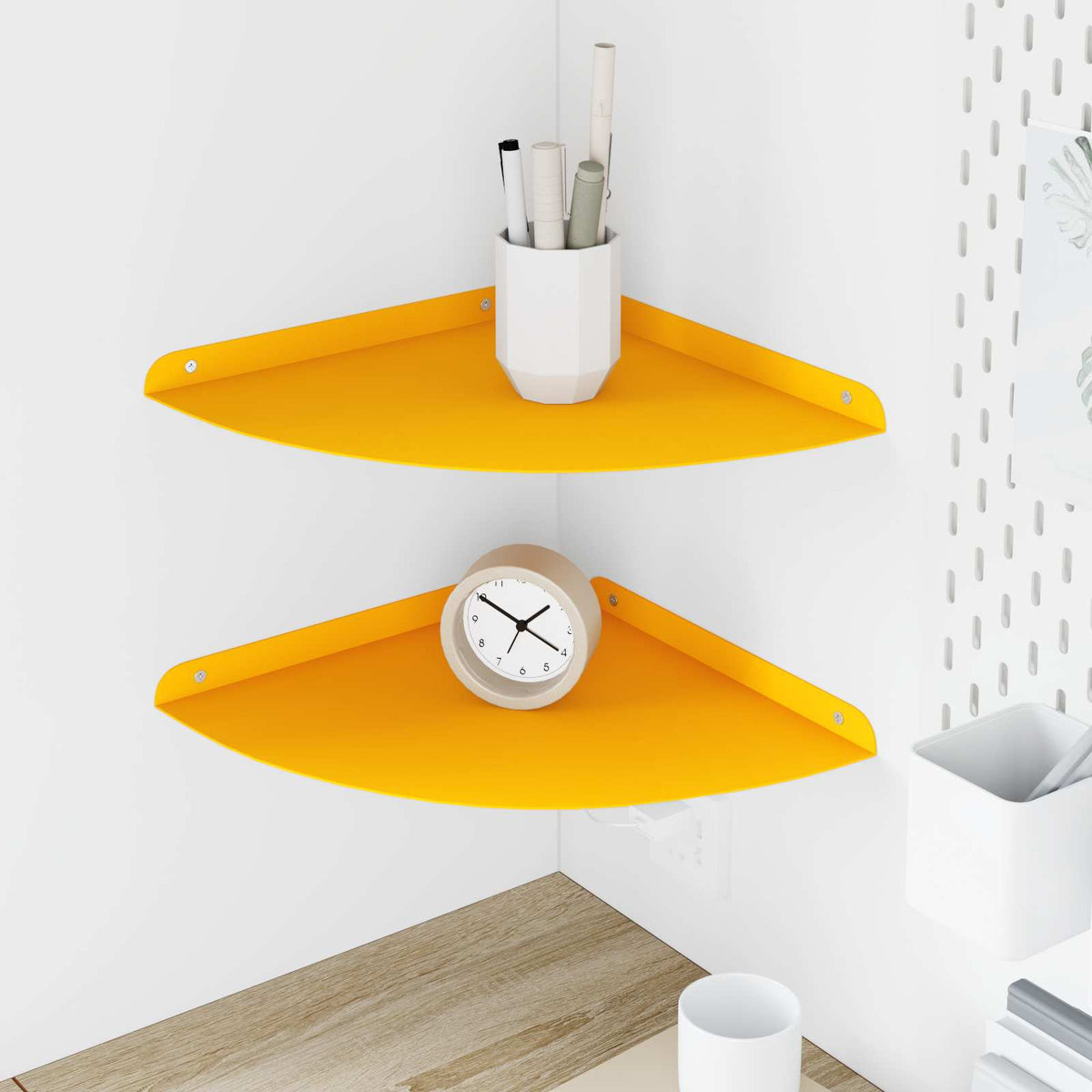 Vidaxl hoek vloeiende plank 2 st mosterdgeel 30 x 30 x 2 cm