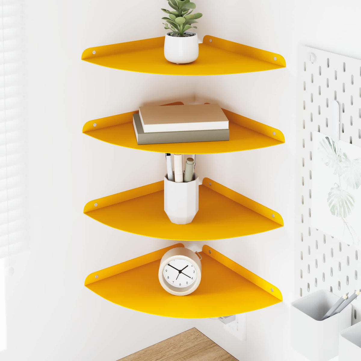 Vidaxl hoek vloeiende plank 4 st mosterdgeel 30 x 30 x 2 cm