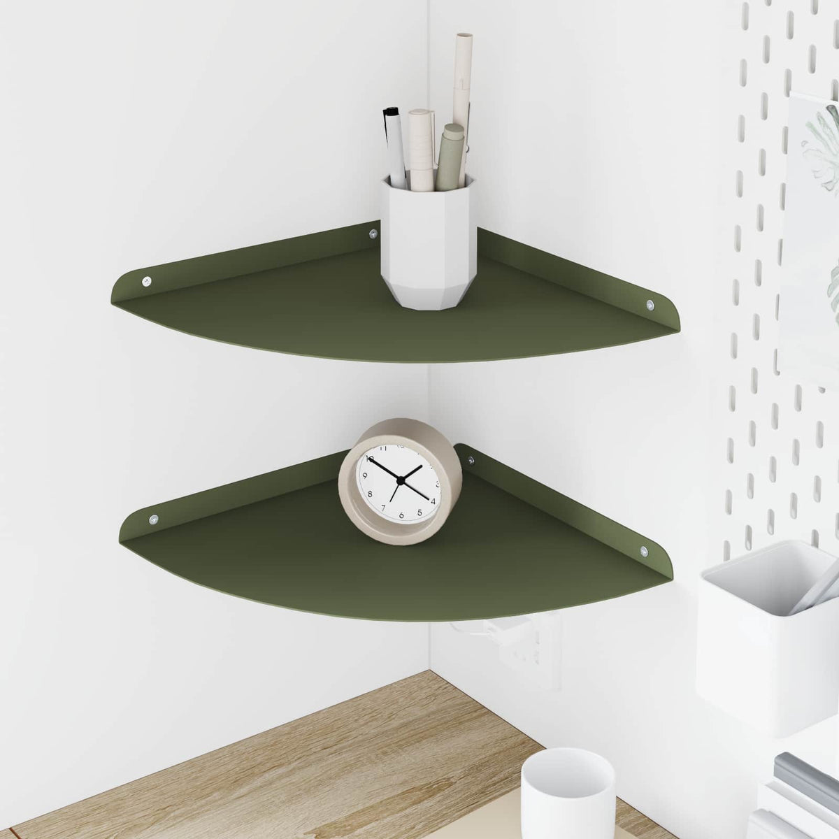 Vidaxl hoek vloeiende plank 2 st olijf groen 30 x 30 x 2 cm