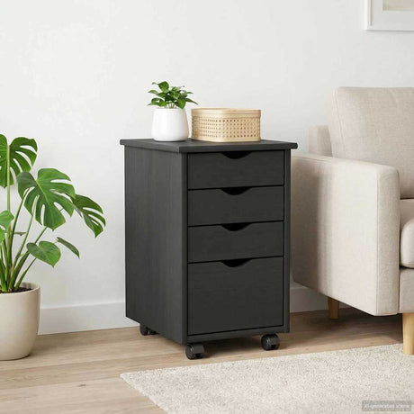 Vidaxl rolling kast met wiel grijs 34 x 39 x 56 cm massief grenenhout