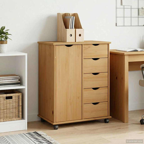 Vidaxl rolling kast 63,5 x 39 x 79 cm massief vurenhout honingbruin