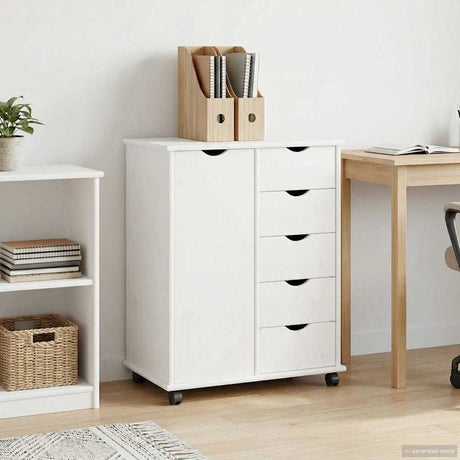 Vidaxl rolling kast 63,5 x 39 x 79 cm massief vurenhout wit