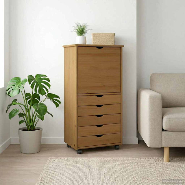 Vidaxl rolling kast 53 x 39 x 103 cm massief vurenhout honingbruin