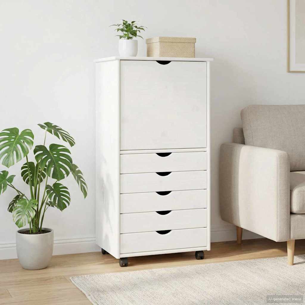 Vidaxl rolling kast 53 x 39 x 103 cm massief vurenhout wit