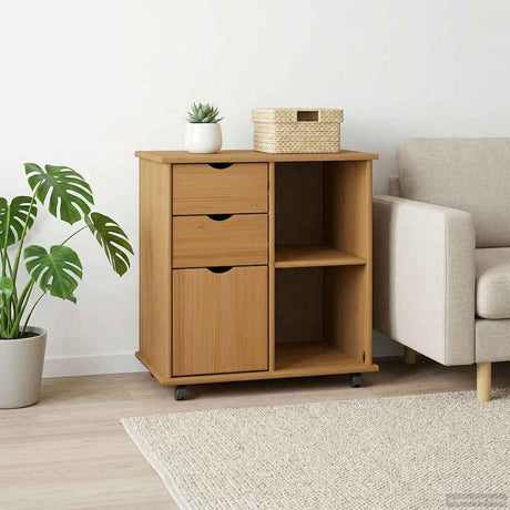 Vidaxl rolling kast 63,5 x 39 x 65,5 cm massief vurenhout honingbruin