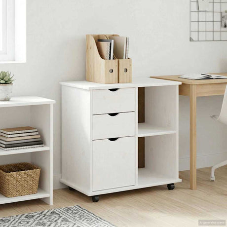 Vidaxl rolling kast 63,5 x 39 x 65,5 cm massief vurenhout wit