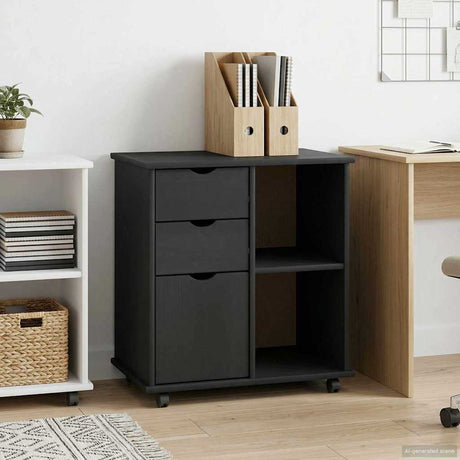 Vidaxl rolling kast 63,5 x 39 x 65,5 cm massief vurenhout grijs