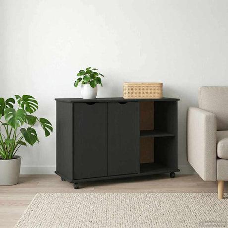 Vidaxl rolling kast zwart 100 x 39 x 65,5 cm massief vurenhout