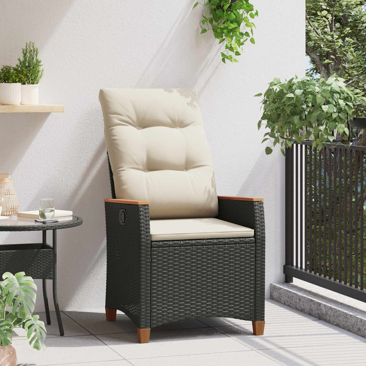 Vidaxl verstelbare tuinstoel zwart en crème 64 x 57,5 x 112 cm