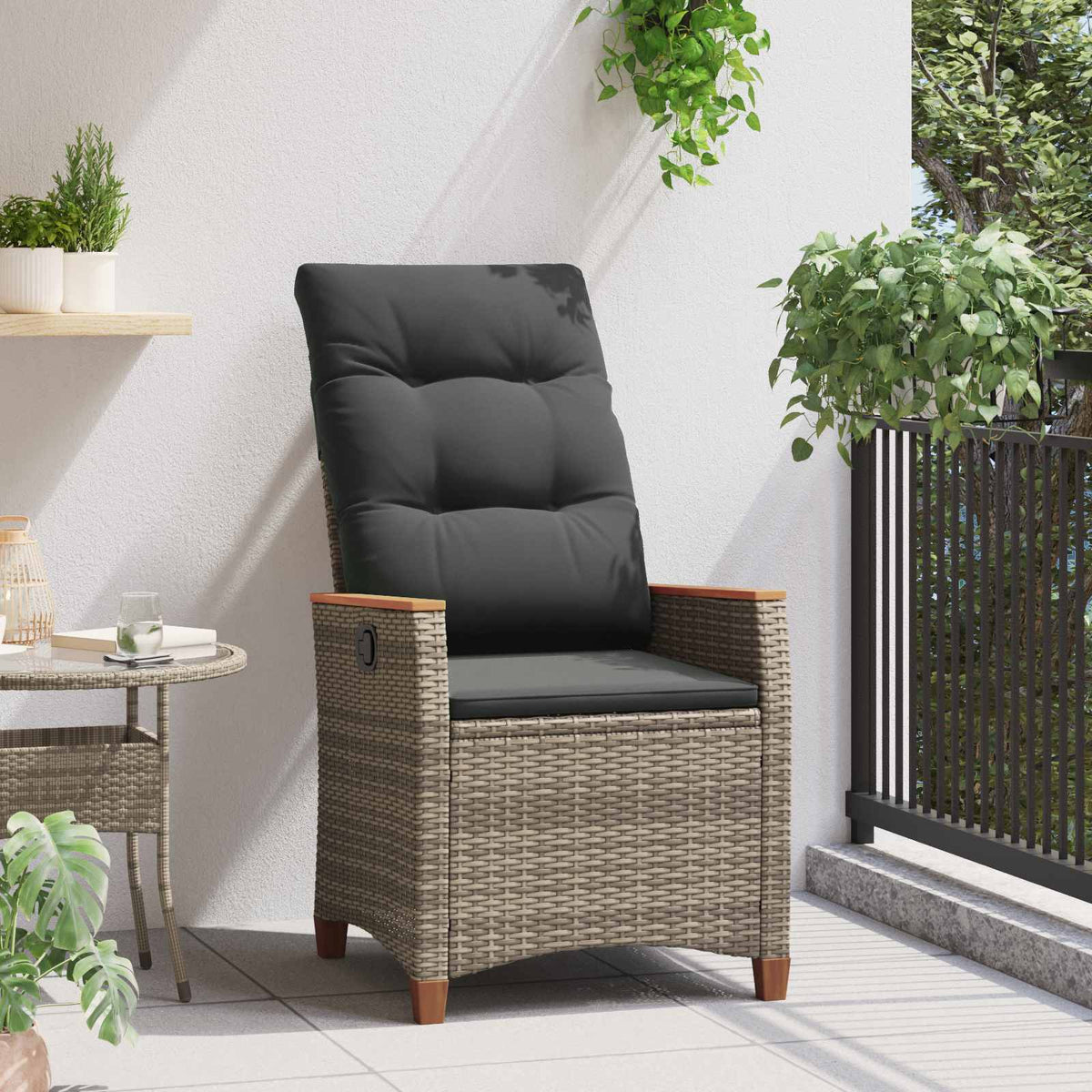 Vidaxl verstelbare tuinstoel grijs en donkergrijs 64 x 57,5 x 112 cm