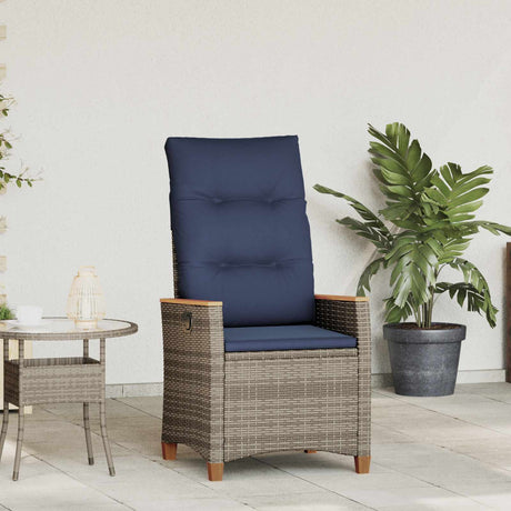Vidaxl verstelbare tuinstoel grijs en marineblauw 64 x 57,5 x 112 cm