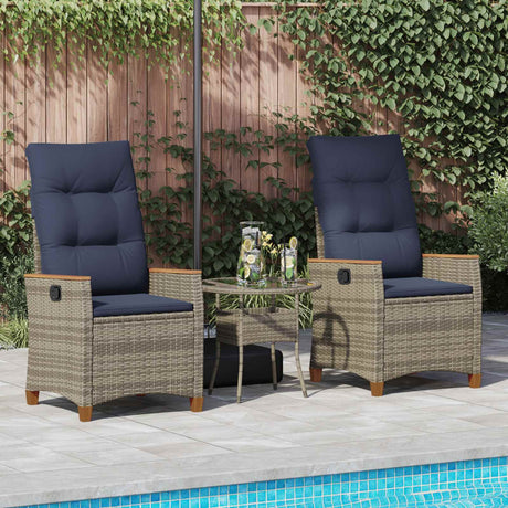 Vidaxl verstelbare tuinstoel 2 st grijs en marineblauw poly rattan