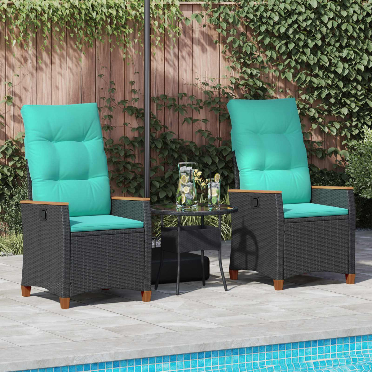 Vidaxl verstelbare tuinstoel zwart en turquoise 64 x 57,5 x 112 cm