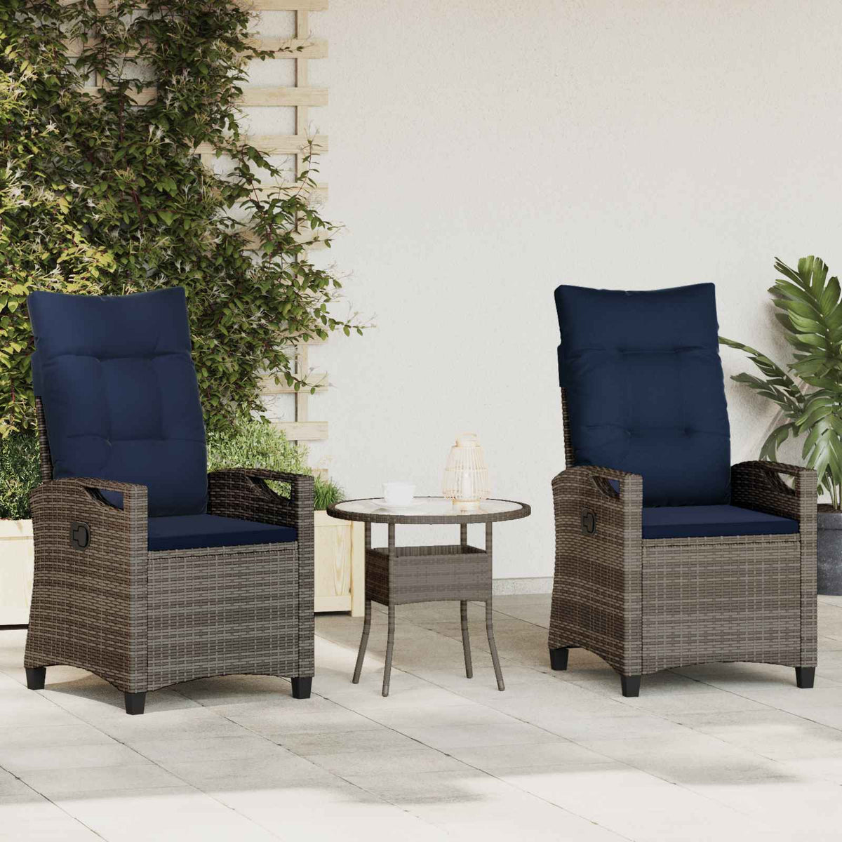 Vidaxl tuinstoel 2 st grijs en marineblauw staal en polyester