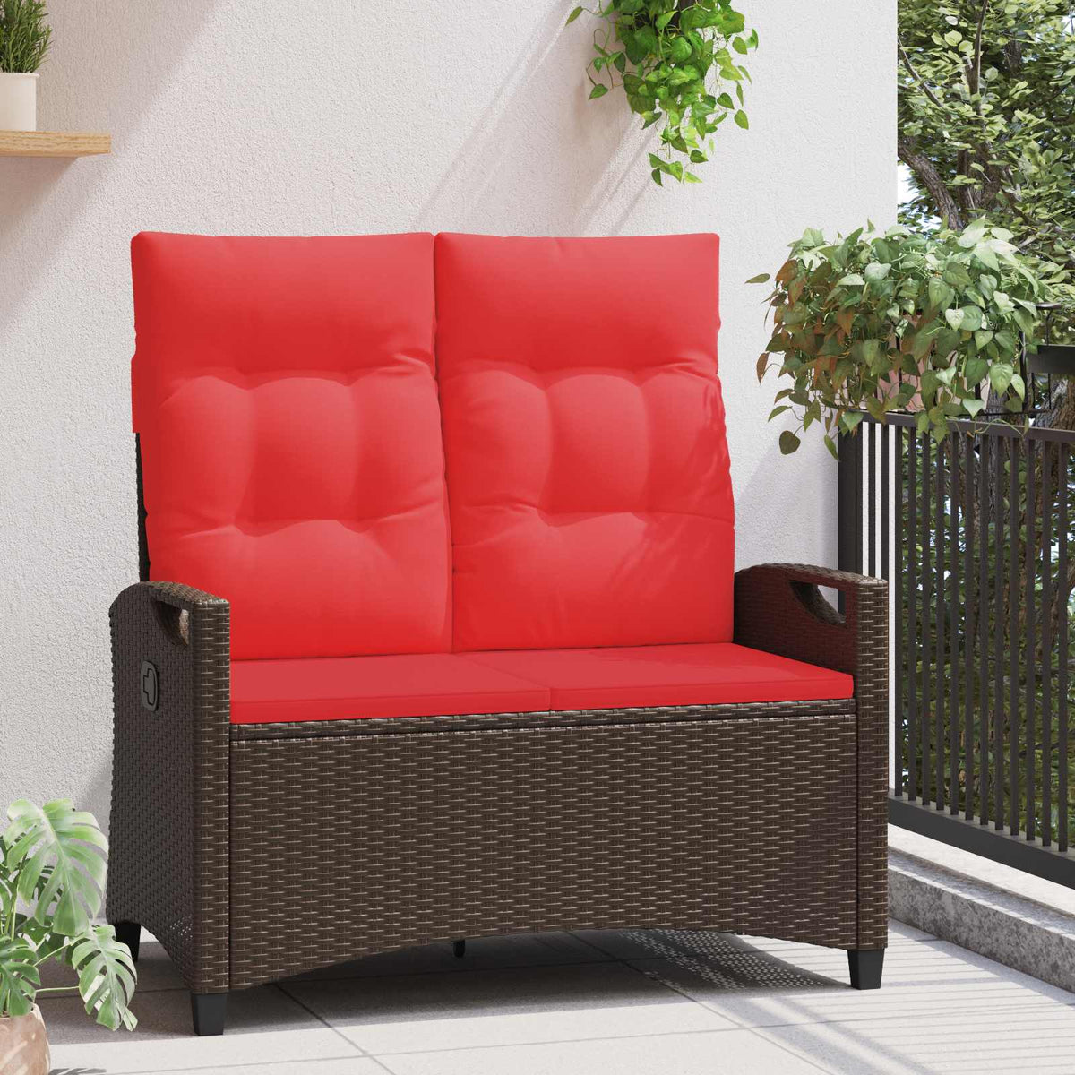 Vidaxl tuinbank bruin en rood 105 x 60 x 112 cm staal en polyester