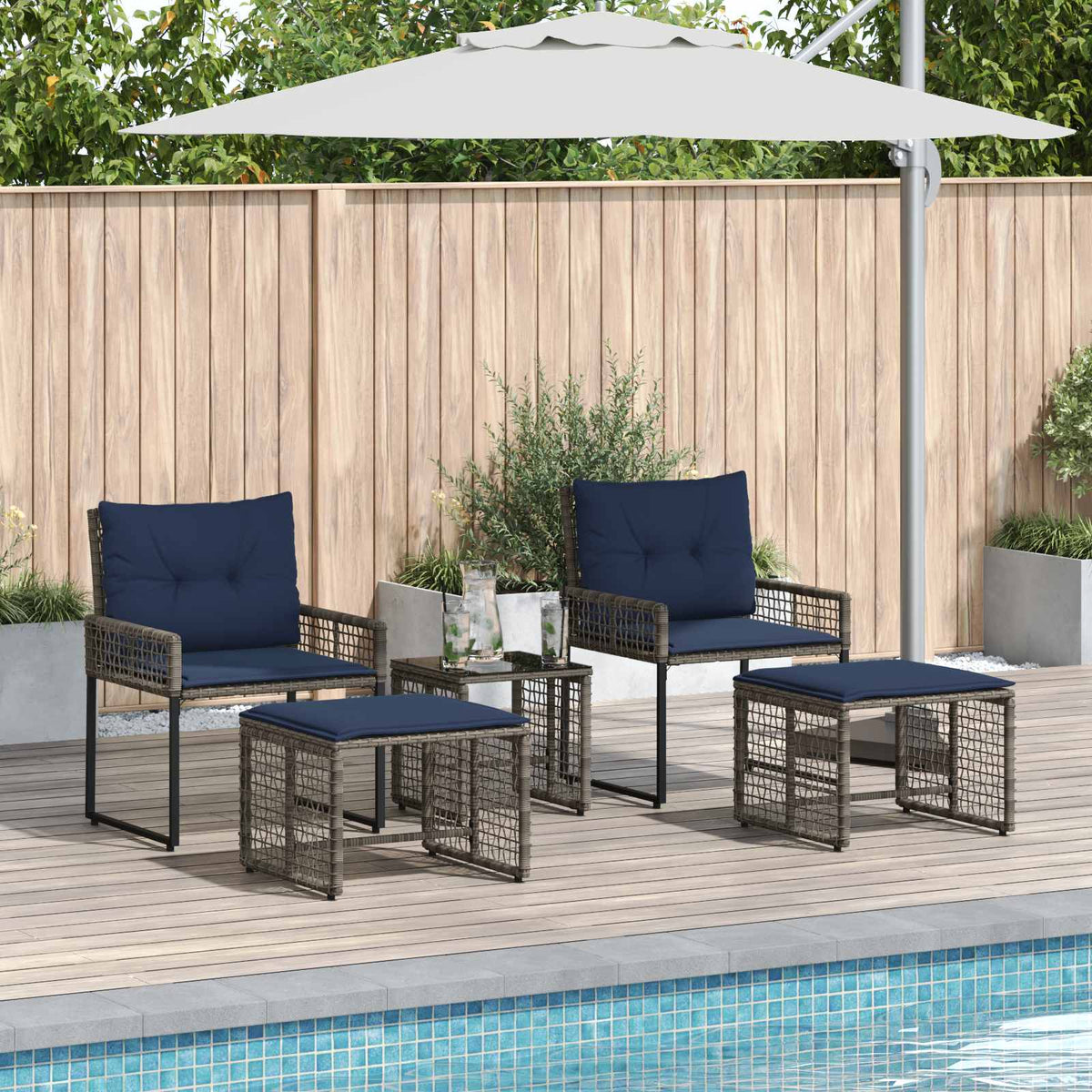 Vidaxl buitenmeubelset 5 st grijs en marineblauw