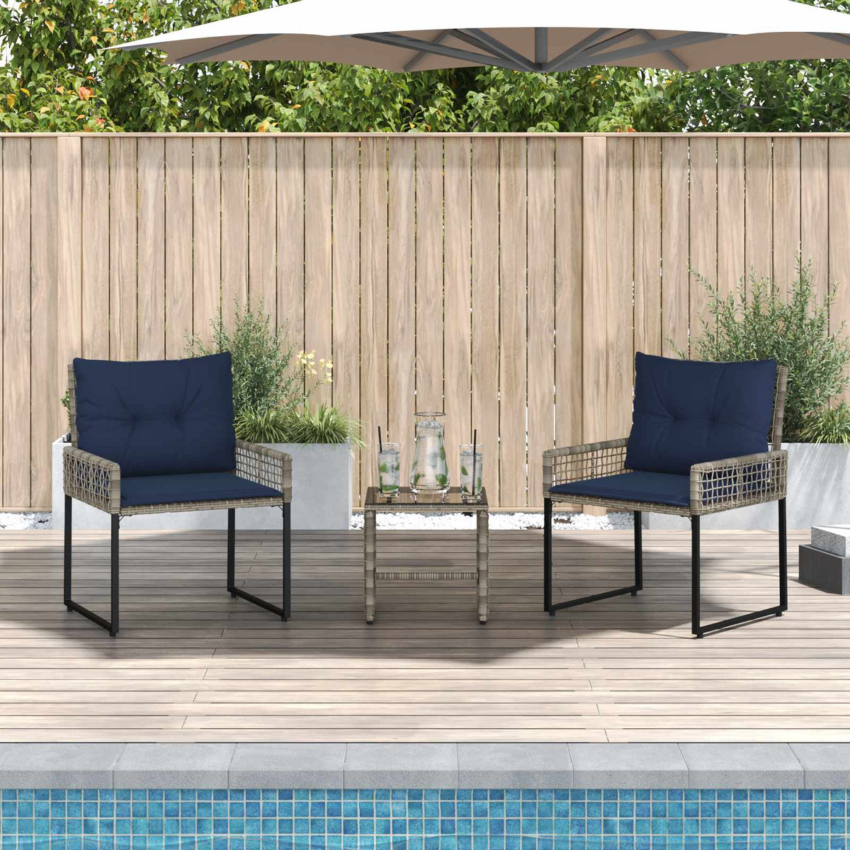 Vidaxl buitenmeubelset 3 st grijs en marineblauw