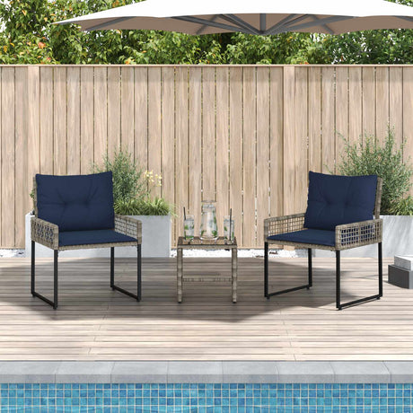Vidaxl buitenmeubelset 3 st grijs en marineblauw