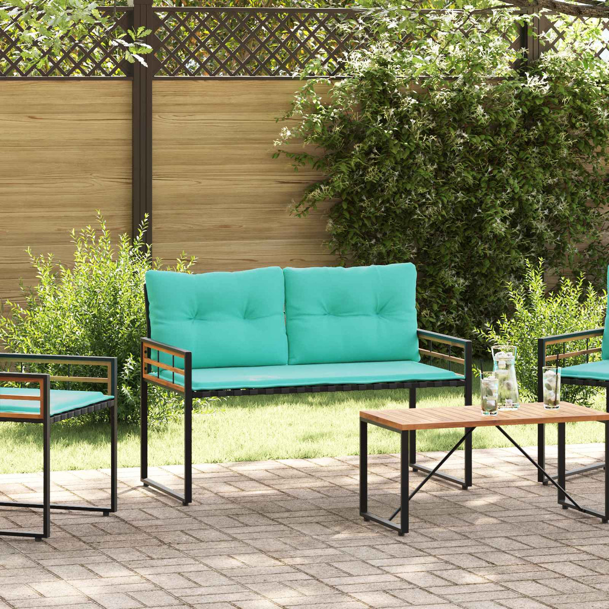 Vidaxl houten laag bank 114 x 55 x 77 cm turquoise rechthoekig