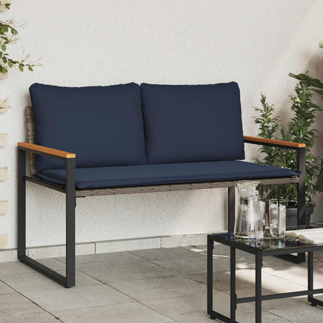Vidaxl bank met kussen grijs en marineblauw 115 x 65 x 72 cm rattan