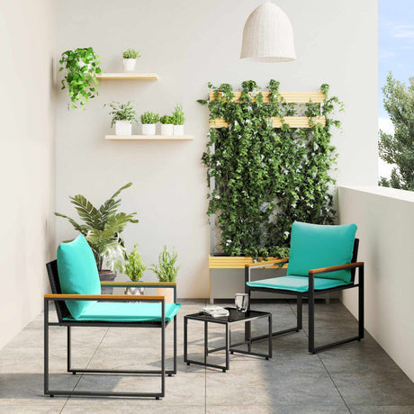 Vidaxl meubelsets 3 st zwart en turquoise rattan