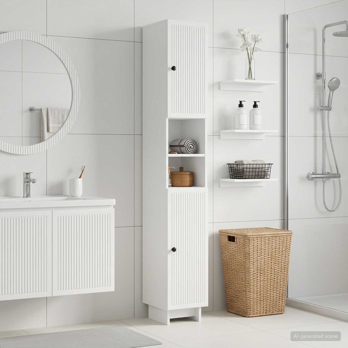 Vidaxl badkamerkast met open plank ede wit 30 x 31 x 190 cm