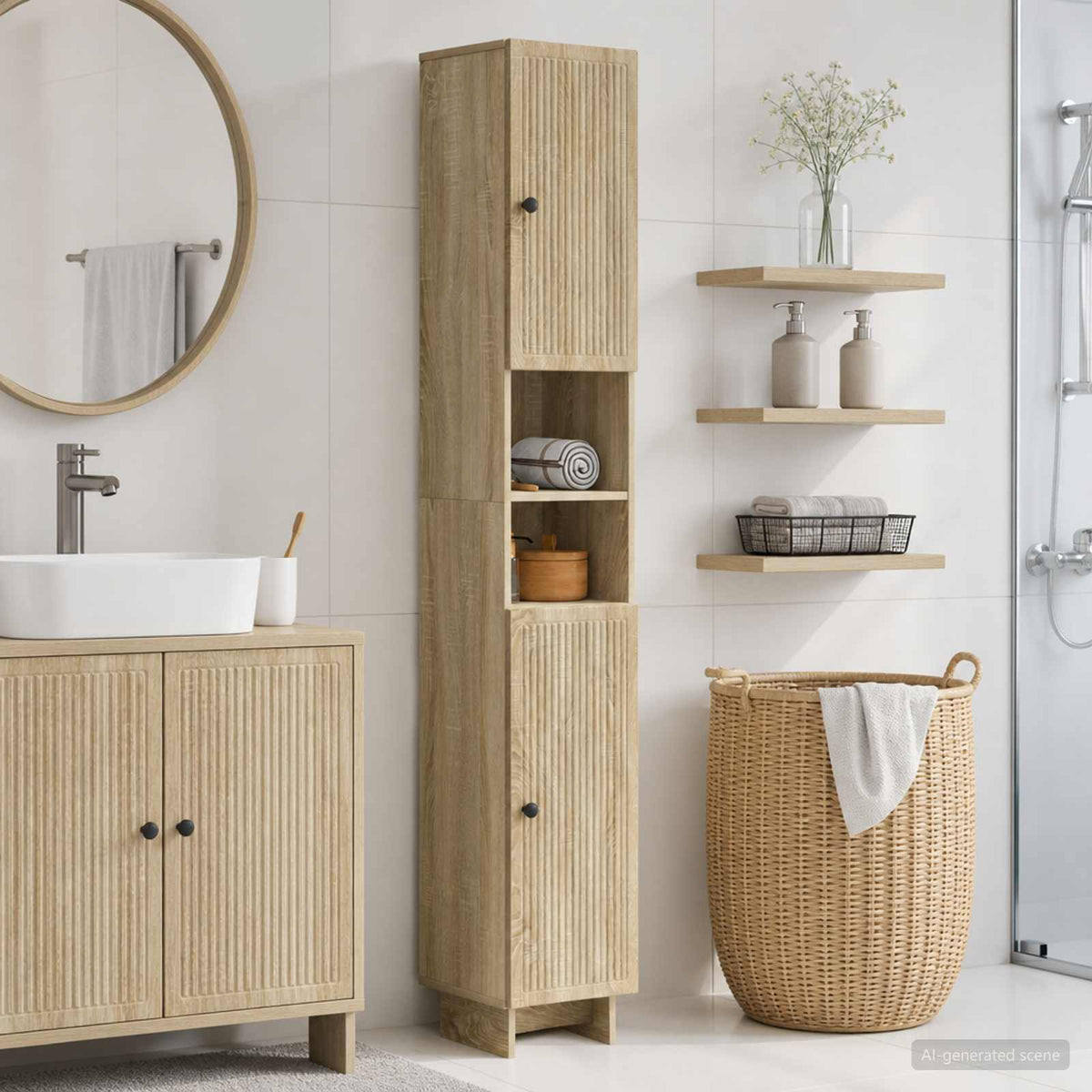 Vidaxl badkamerkast met open plank ede sonoma eiken 30 x 31 x 190 cm