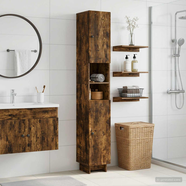 Vidaxl badkamerkast met open plank ede gerookt eiken 30 x 31 x 190 cm