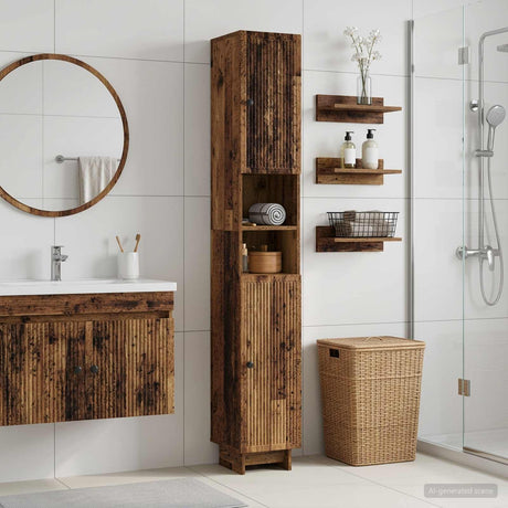 Vidaxl badkamerkast met open plank ede oud hout 30 x 31 x 190 cm