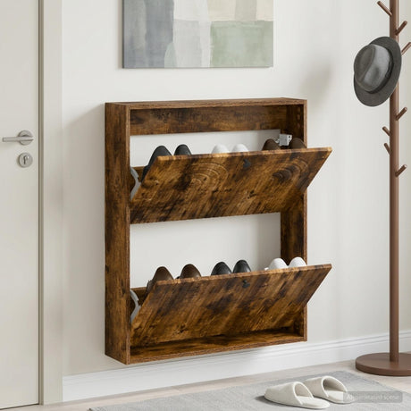 Vidaxl wandgemonteerde schoenkast alkmaar 71 x 17 x 86 cm bewerkt hout