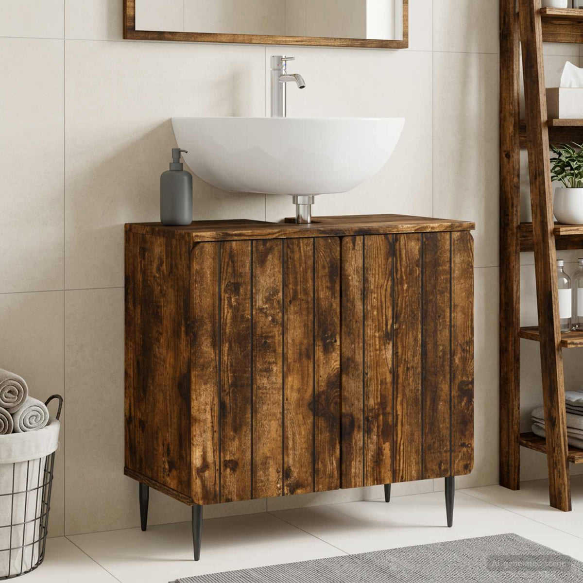 Vidaxl badkamer wastafelkast zwolle gerookt eiken 59,5 x 31,5 x 59 cm