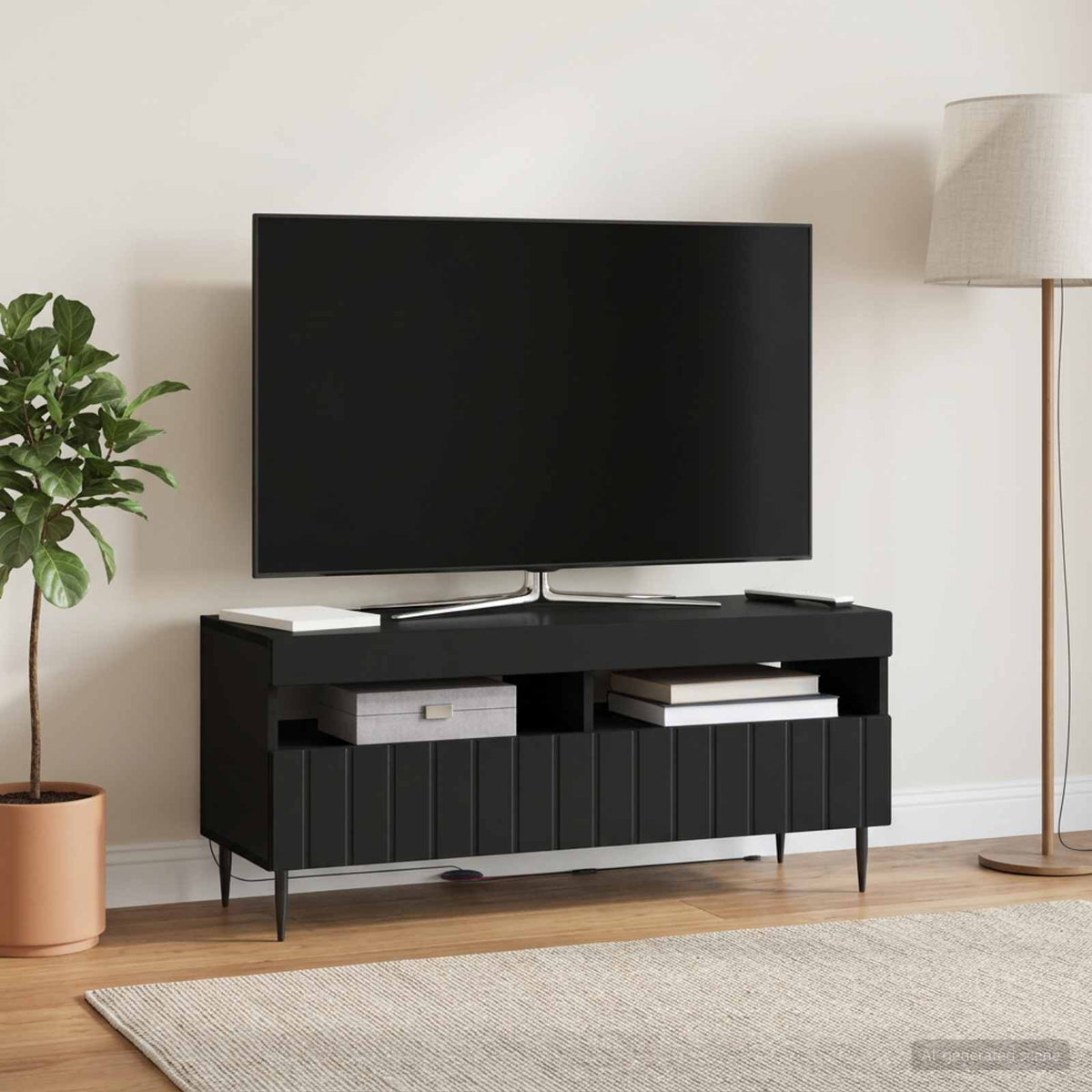 Vidaxl led tv-meubel zwolle 100 x 35 x 43 cm zwart bewerkt hout