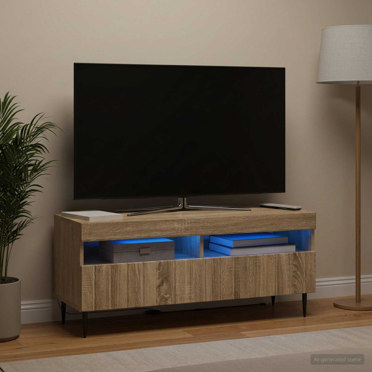 Vidaxl led tv-meubel zwolle 100 x 35 x 43 cm sonoma eiken bewerkt hout
