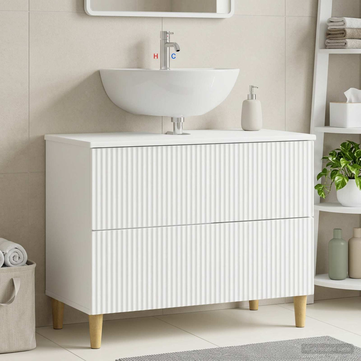 Vidaxl badkamer wastafelkast arnhem wit 82 x 41 x 59 cm bewerkt hout