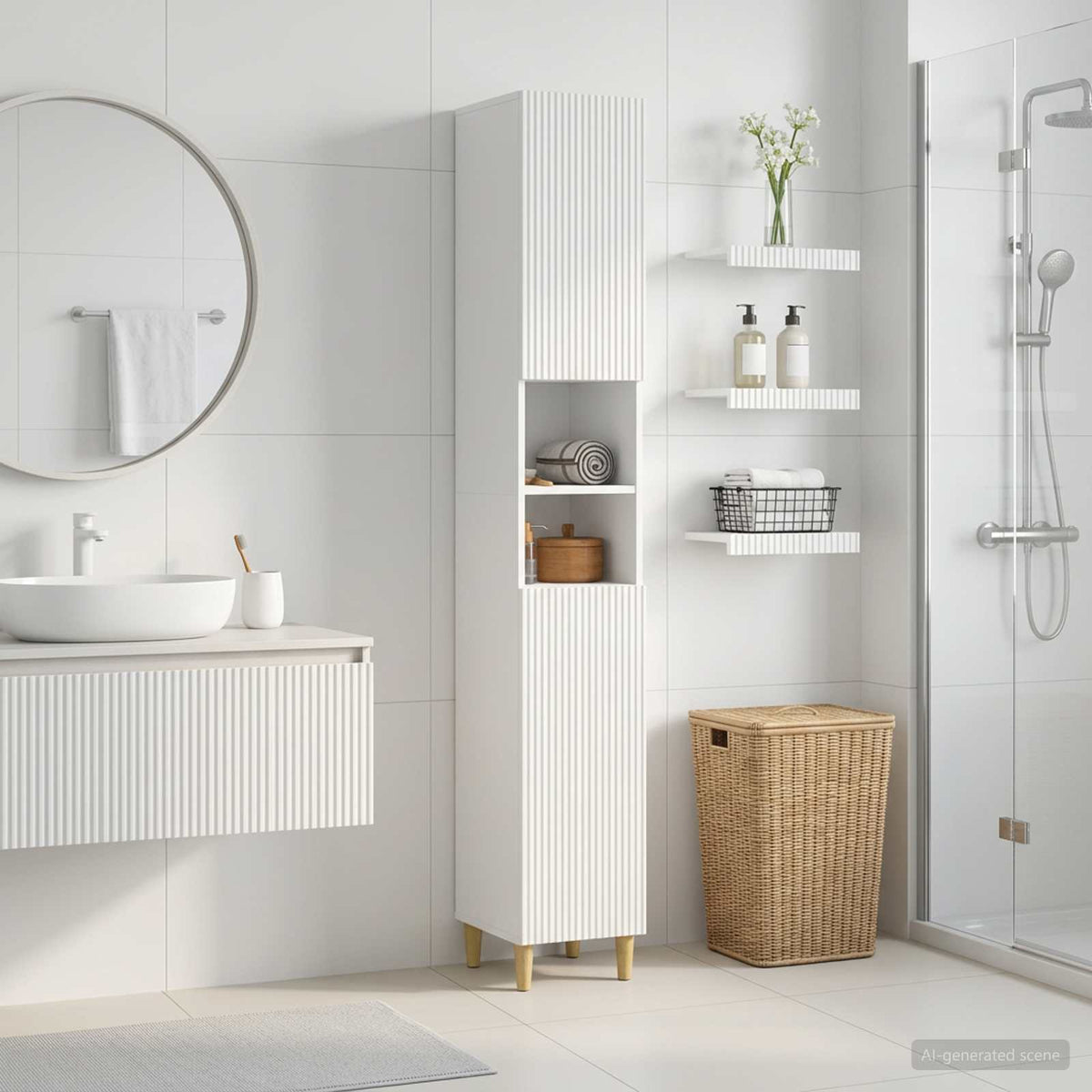 Vidaxl badkamerkast met open plank arnhem wit 30 x 31 x 190 cm