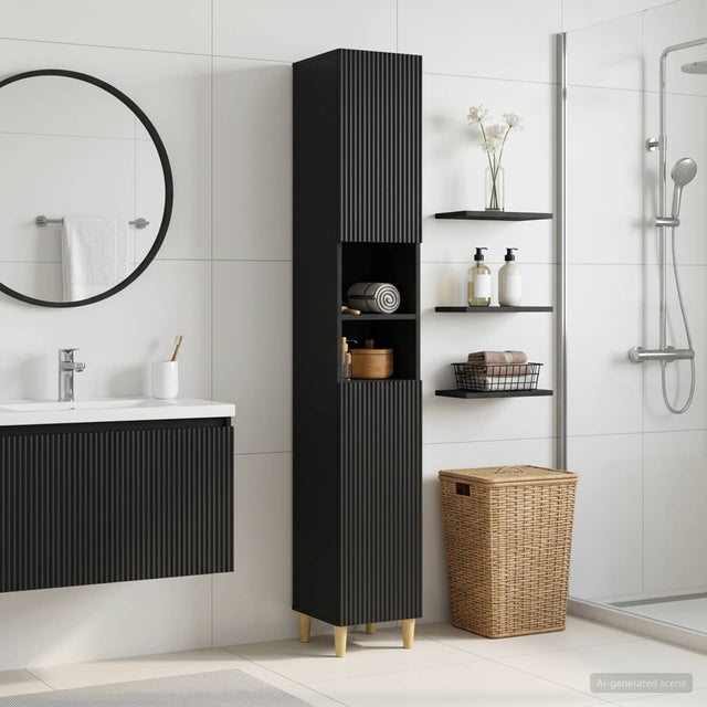 Vidaxl badkamerkast met open plank arnhem zwart 30 x 31 x 190 cm