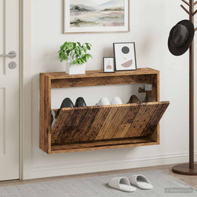 Vidaxl wandgemonteerde schoenkast arnhem 71 x 17 x 43 cm bewerkt hout