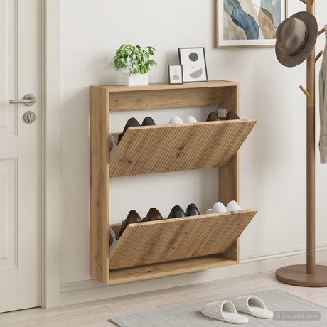 Vidaxl wandgemonteerde schoenkast arnhem 71 x 17 x 86 cm bewerkt hout