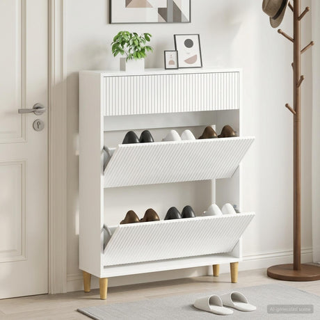 Vidaxl schoenenkast arnhem 78 x 24 x 103 cm bewerkt hout hoogglans wit