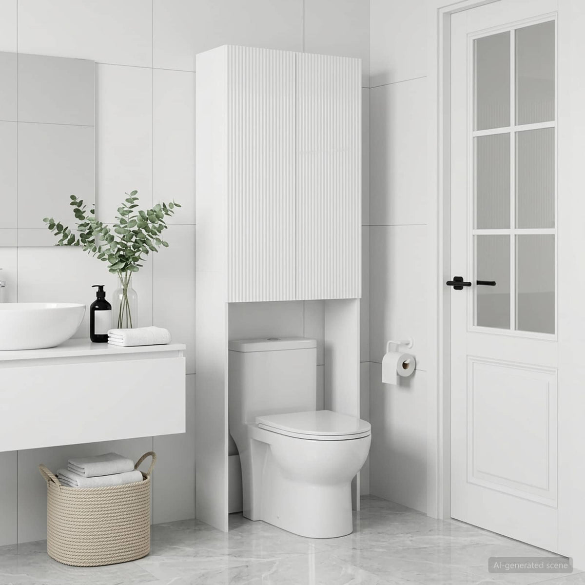 Vidaxl toiletkast arnhem hoogglans wit 66 x 25,5 x 190 cm bewerkt hout