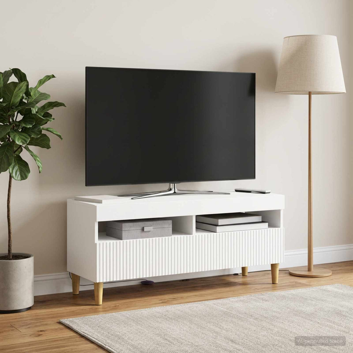 Vidaxl led tv-meubel arnhem 100 x 35 x 43 cm wit bewerkt hout