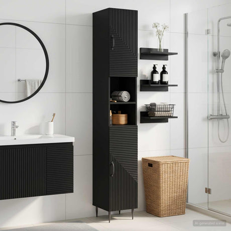 Vidaxl badkamerkast met open plank haarlem zwart 30 x 31 x 190 cm