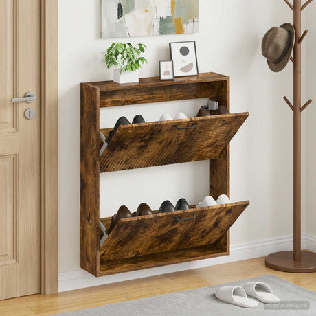 Vidaxl wandgemonteerde schoenkast haarlem 71 x 17 x 86 cm bewerkt hout