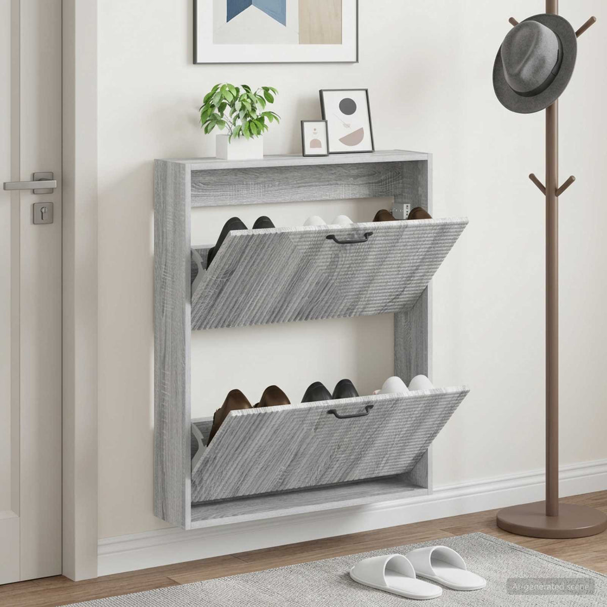 Vidaxl wandgemonteerde schoenkast haarlem 71 x 17 x 86 cm bewerkt hout